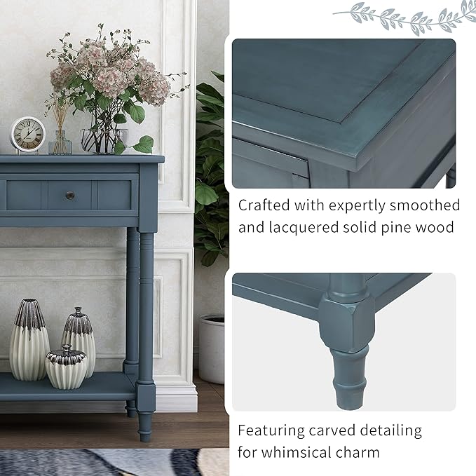 Merax Daisy Series Entryway Table with Storage Drawers and Bottom Shelf Navy