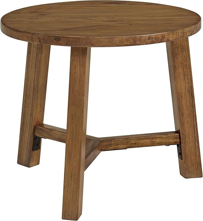 Alaterre Furniture Side Table - Newbury Collection 20-Inch Round End Table or Nightstand - Solid Wood Farmhouse Accent Furniture (Pecan Finish)
