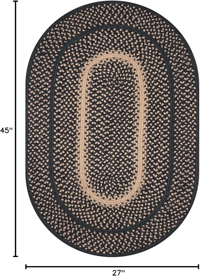 Manchester Black Oval Braided Rug, Jute, 27x45 - Perfect Country Primitive Decor for Entryway, Kitchen, Everywhere