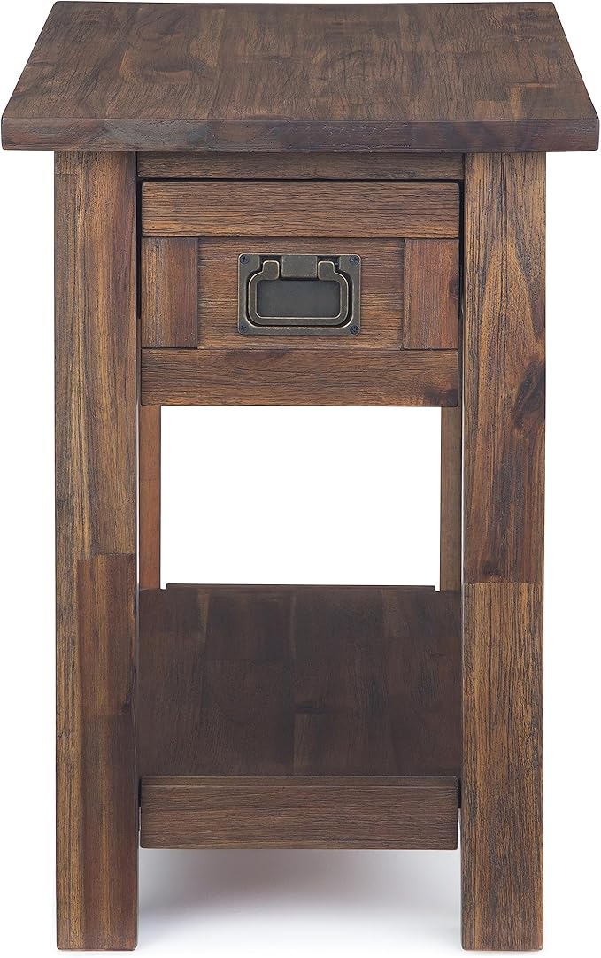 SIMPLIHOME Monroe SOLID ACACIA WOOD 14 inch Wide Rectangle Rustic Narrow Side Table in Distressed Charcoal Brown for the Living Room and Bedroom
