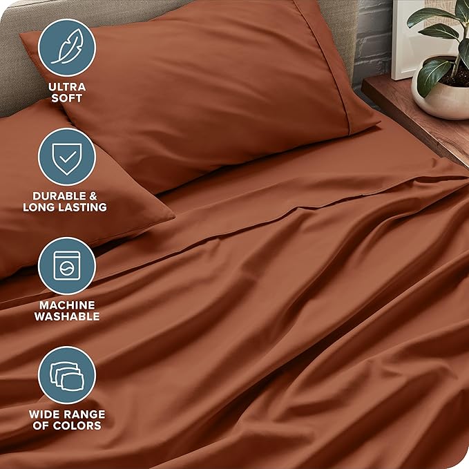 Bare Home Full Sheet Set - Luxury 1800 Ultra-Soft Microfiber Full Bed Sheets - Double Brushed - Deep Pockets - Easy Fit - 4 Piece Set - Bedding Sheets & Pillowcases (Full, Terracotta)