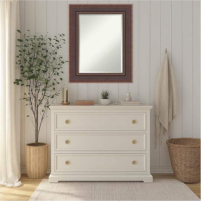 Amanti Art Brown Wall Mirror 32x26 Moab Brown Bronze Rectangle Bathroom Mirror for Wall Decor Living Room, Medium Modern Frame, Hangs Horizonally and Vertically, Bathroom Decor, Beveled Edge