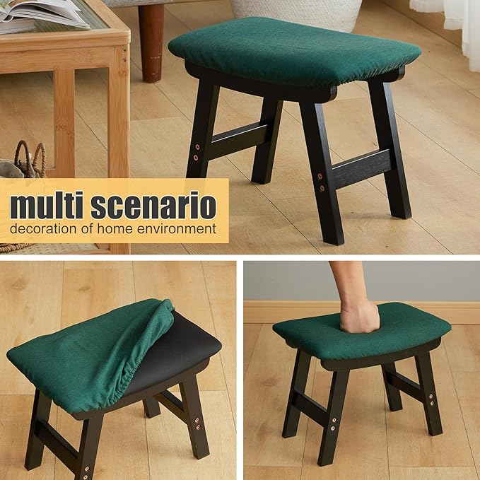 Foot Stool Ottoman Foot Rest Under Desk,Small Stool for Living Room, Bedroom and Kitchen (Black Legs - Green Stool Surface)
