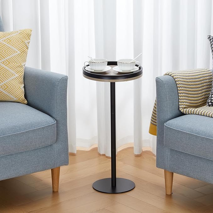 Round Drink Table,Small Pedestal Table,Small Round Side Table for Narrow Spaces,Martini Table for Living Room, Bedroom, Bathroom,Balcony (Oak)