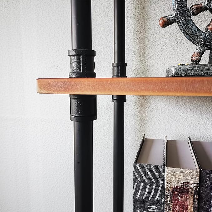 Industrial Bookshelves, Wood Pipe Bookshelf, 5 Shelf Rustic Display Storage Tall Standing Shelf Bookcase for Living Room, Kitchen, Office (Weathered Brown, 29.5" L x 11.8" W x 70" H)
