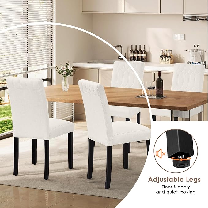 VECELO Upholstered Dining Chairs Set of 6, Modern Accent Parsons with Comfort Seat, Solid Wood Legs w/Rubber Footpads, for Living Room Kitchen, Beige