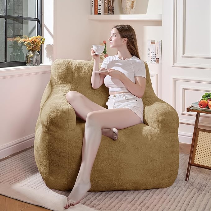 Comfy Chair Bean Bag Chairs for Adults, 3FT Bean Bag Couch Loungers for Teens & Kids, Comfy Memory Foam Bean Bag Chair Filled for Bedroom, Livingroom, Dorm (Khaki)