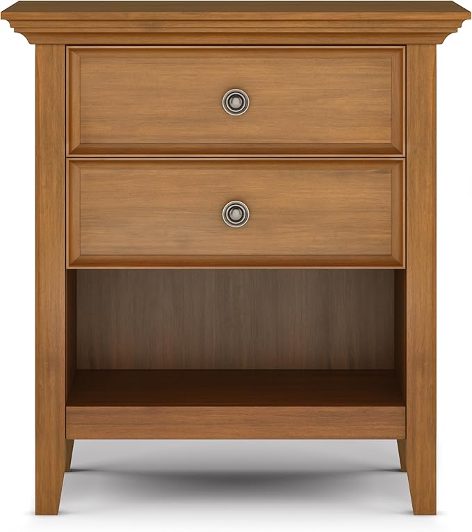 SIMPLIHOME Amherst SOLID WOOD 24 Inch Wide Traditional Bedside Nightstand Table in Light Golden Brown, For the Living Room and Bedroom
