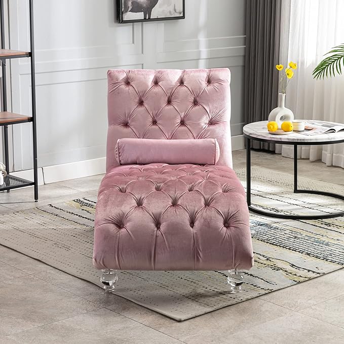 HomSof Modern Armless Velvet Chaise Lounge Indoor Chair with Solid Acrylic Legs