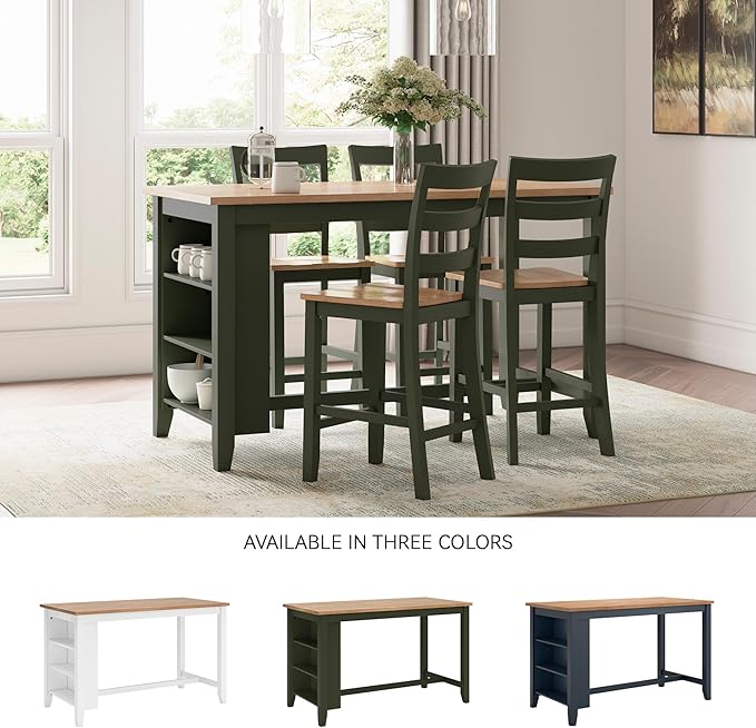 Signature Design by Ashley Gesthaven Modern Counter Height Dining Table with 3 Shelves and Trestle Base, Light Brown & Green