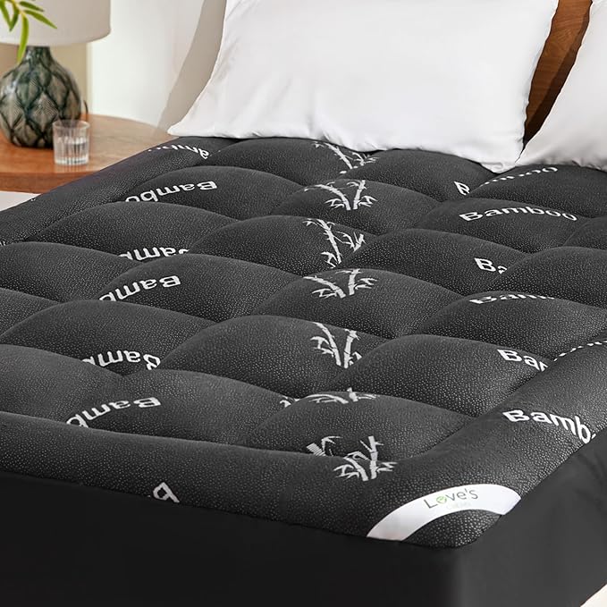Love's cabin Twin Mattress Topper, Rayon Derived from Bamboo, 900 GSM Breathable Mattress Topper Pad, Thick Pillow Top Mattress Pad Stretches up with 8"-20" Deep Pocket(39"x75"), Black