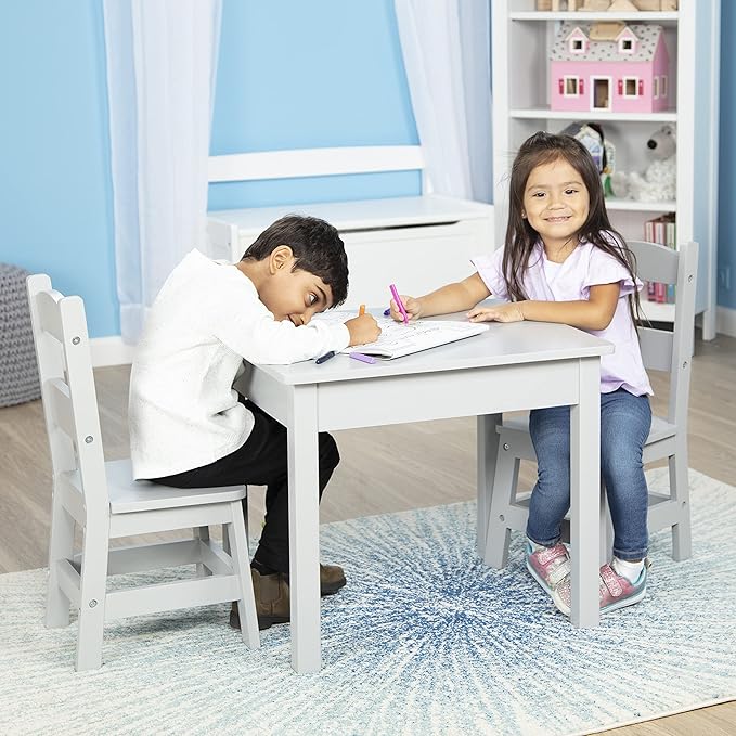 Melissa & Doug Wooden Table & Chairs-Gray Kids Furniture , Grey
