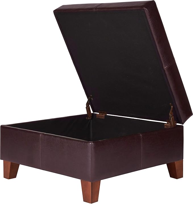 Homepop Home Decor |K2380-E155 | Luxury Large Faux Leather Square Storage Ottoman | Ottoman with Storage for Living Room & Bedroom, Distressed Brown