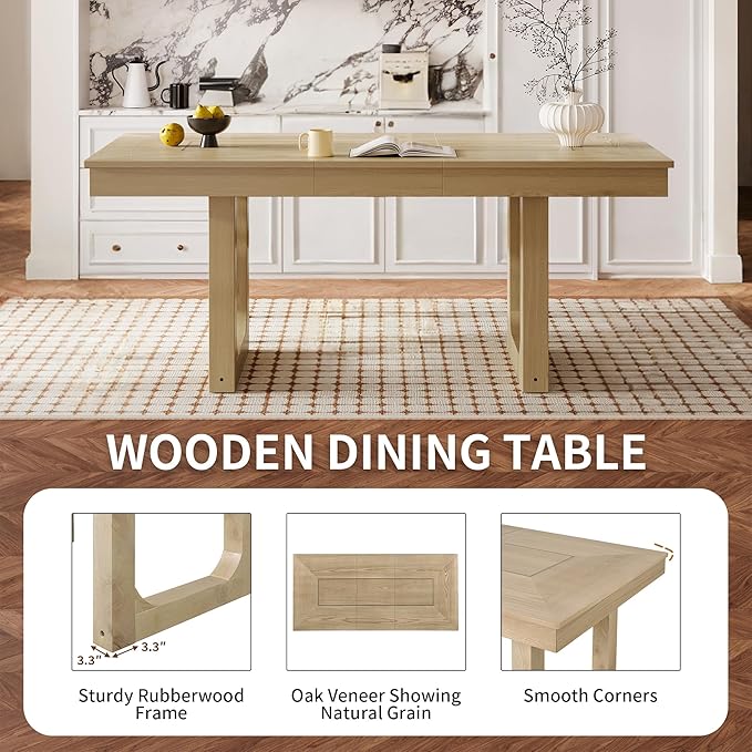 Merax 7 Piece Extendable Wooden Dining Table Set, Farmhouse Extendable with 18" Move Leaf, 78" Rustic and 6 Upholstered Chairs for Kitchen Room, Natural