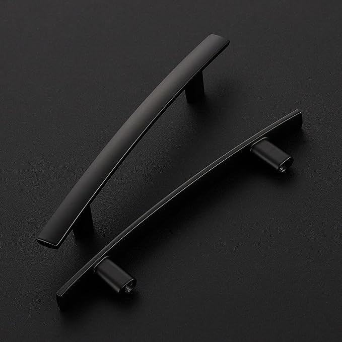 5 Pack Cabinet Handles 3.75" Hole Center - Curved Cabinet Pulls Black Drawer Pulls for Kitchen Cupboard Solid Hardware for Dresser Drawer Arch Hardware