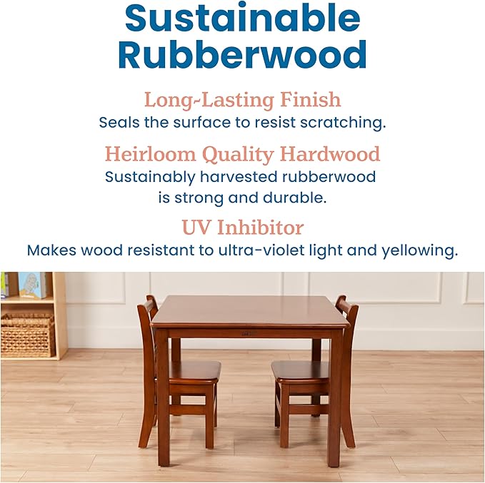 ECR4Kids 30in x 30in Square Hardwood Table and Chair Set, 12in Seat Height, Kids Furniture, Dark Walnut