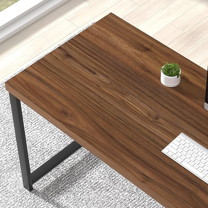 FOLUBAN 47 Inch Computer Desk, Small Home Office Desk with Storage Shelves, Industrial Writing Study Gaming Table Workstation for Living Room Bedroom, Rustic Walnut