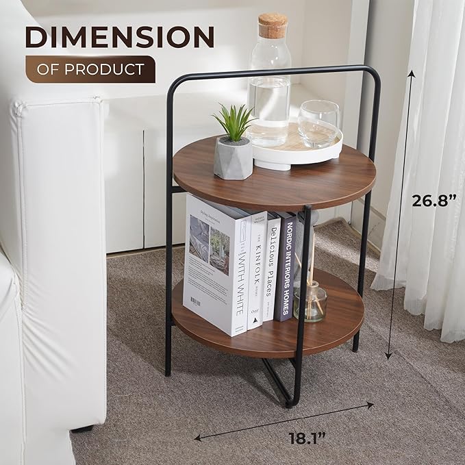 Mijas 2-Tier Side Table, Round End Table, A Stylish and Functional Addition for Home & Office, Perfect for Decor, Storage Solutions, and Enhancing Any Living Space (Brown)