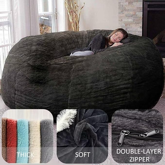 BCU 7FT Big Bean Bag for Adults Kids Without Filling Oversized Bean Bag Chair Cover for Stuffed Animal Storage, Yellow