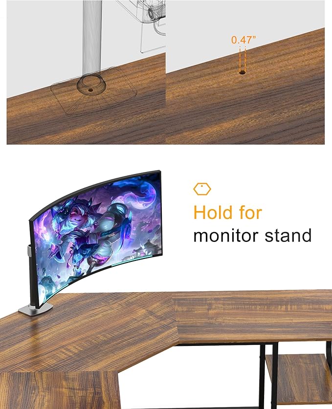 Teraves Modern L Shaped Desk with Shelves,64.84" Computer/Gaming Desk for Home Office,Corner Desk with Desktop (Teak+Black Frame, Large+4 Tier Shelves)