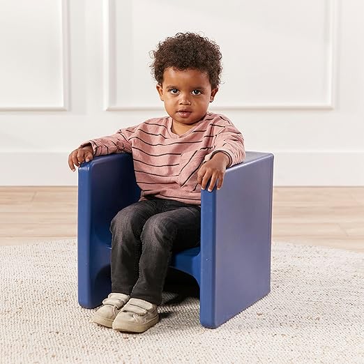 ECR4Kids Tri-Me Table and Cube Chair Set, Multipurpose Furniture, Navy, 3-Piece
