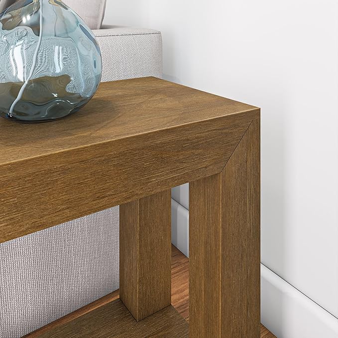 Plank+Beam Modern Rectangular Side Table with Shelf, 25", Solid Wood Narrow End Table for Living Room with Storage, Compact Bedside Table for Small Spaces, Pecan Wirebrush
