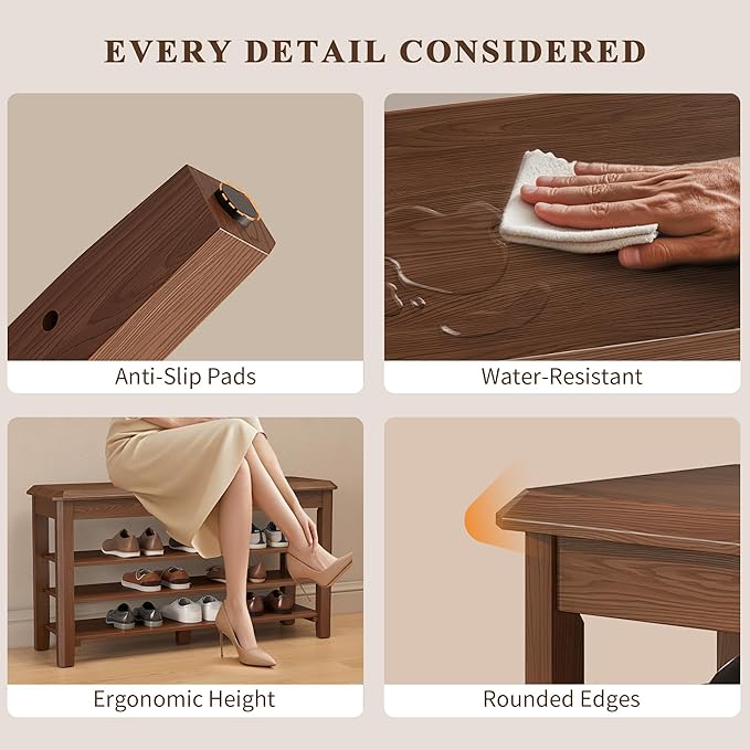 Shoe Rack for Front Door Entrance, Solid Wood Shoe Bench for Closet, Holds Up to 550lbs, Shoe Rack Bench for Entryway, Mudroom, Hallway