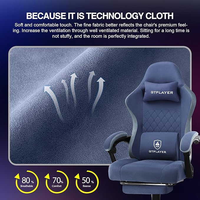 GTPLAYER Gaming Chair, Computer Office Chair with Pocket Spring Cushion, Linkage Armrests and Footrest, High Back Ergonomic Computer Chair with Lumbar Support Task Chair with Footrest(Blue)