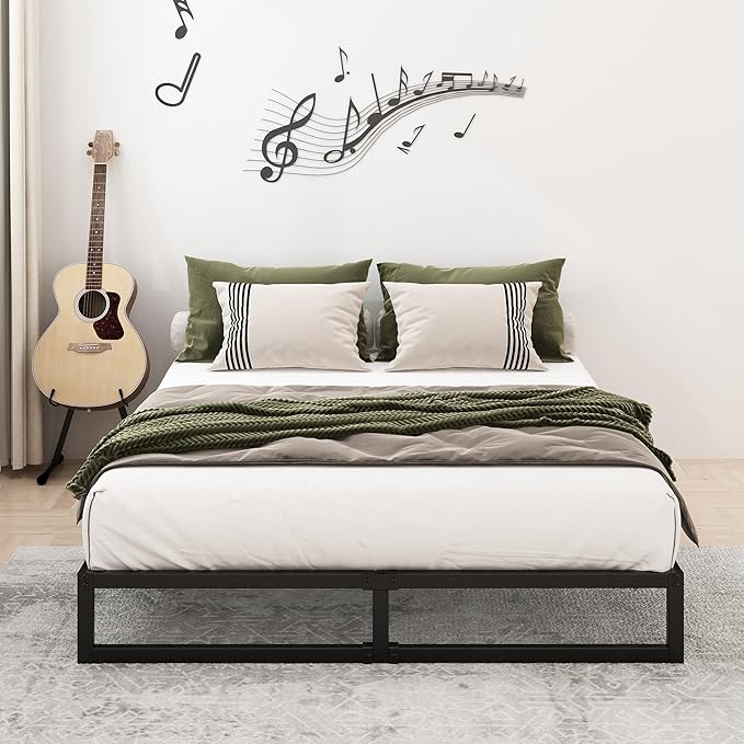 9 Inch Queen Size Bed Frame Heavy Duty Steel Slat Support Metal Platform Queen Bed Frame No Box Spring Needed, Easy Assembly, Black
