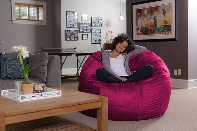 Sofa Sack Bean Bag Chair - Plush, Ultra Soft - Memory Foam Bean Bag Chair with Microsuede Cover - Stuffed Foam Filled Furniture and Accessories for Dorm Room 5 Feet - Magenta