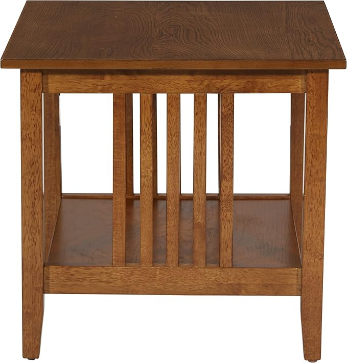 OSP Home Furnishings Sierra End Table with Lower Storage Shelf and Mission Style Side Panels, Ash Brown
