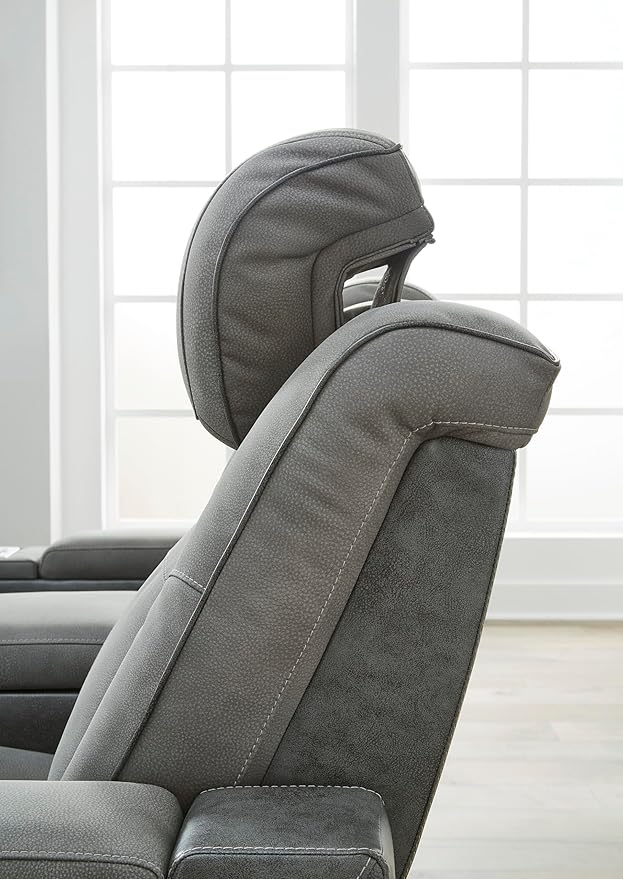 Signature Design by Ashley Next-Gen DuraPella Modern Faux Leather Power Reclining Loveseat with Console & Adjustable Headrest, Gray