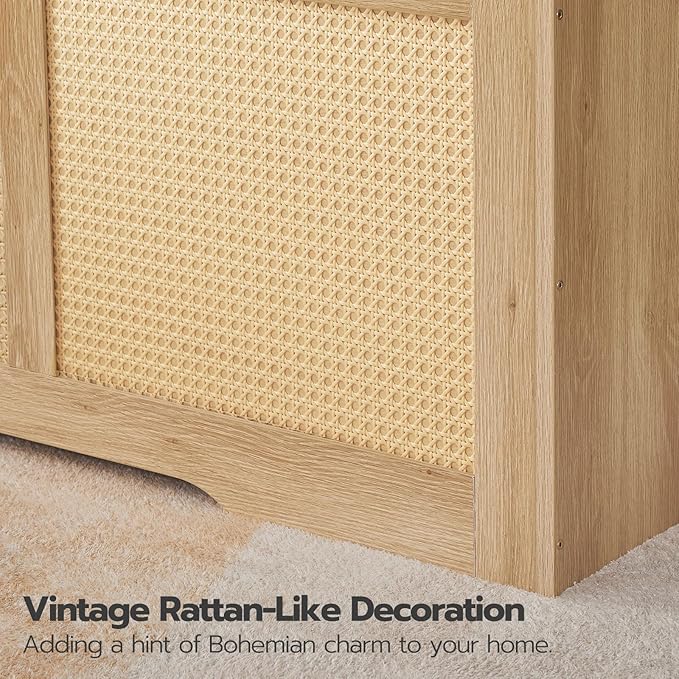 HOOBRO Storage Bench, 39.3" Toy Box, Rattan-Like Storage Chest, Sturdy Entryway Bench Supports 220 lb, Toy Chest, Safety Hinge, U-Shaped Opening, Easy Assembly, Natural NL11CW01