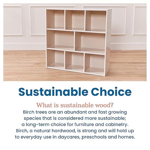 ECR4Kids Streamline 8-Compartment Storage Cabinet, 36in, Classroom Furniture, White Wash