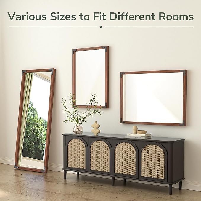 TokeShimi 72 x 36 Inch Wood Framed Bathroom Mirror for Over Sink, Dark Brown Walnut Wall Wood Vintage Farmhouse Mirror for Wall, Large Rustic Wooden Framed Vanity Mirrors(Horizontally or Vertically)