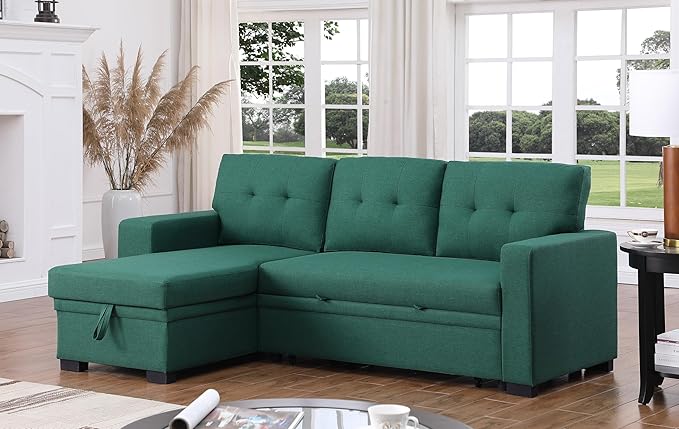 Ball & Cast Sectional Sleeper Sofa Bed,L-Shape Pull Out Couch,4 in 1 Pull-Out Sofabed W/Reversible Storage Chaise,USB Ports & Cup Holder,Convertible Sleeper Corner Couch W/Pull Out Bed,for Living Room