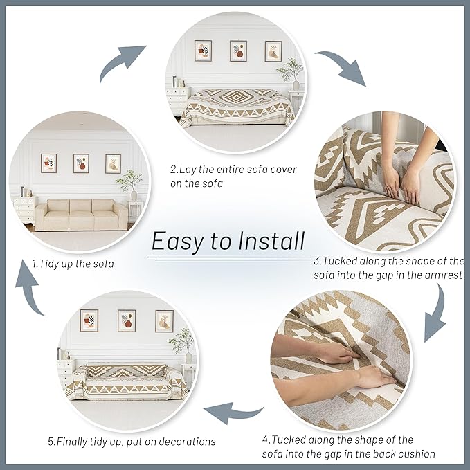 MYSKY HOME Couch Cover for Sectional Sofa Set for Dog Cat Pets Couch Cover 3 Seat Sofa Chenille Boho Geometric Furniture Sofa Cover Washable Couch Protector Multi-Use Couch Cover Blanket, 71" X134"