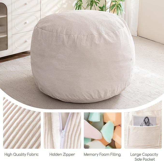 HIGOGOGO Giant Bean Bag Chair Bed for Adults,Convertible Beanbag Folds from Lazy Chair to Floor Mattress Bed,Large Floor Sofa Couch for Adult,Couples,Family, Machine Washable, Beige