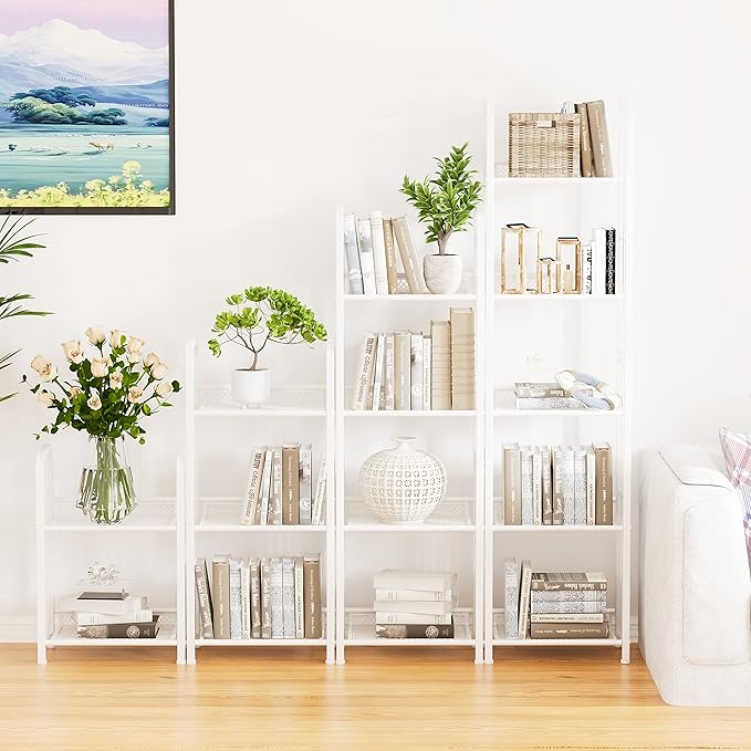 Bookshelf Storage Shelf Bookcase Freestanding Storage Stand for Living Room, Bedroom, Kitchen, Rust Resistance, Easy Assembly Free Combination Multi-Functional Organizer (5 Tiers,White)