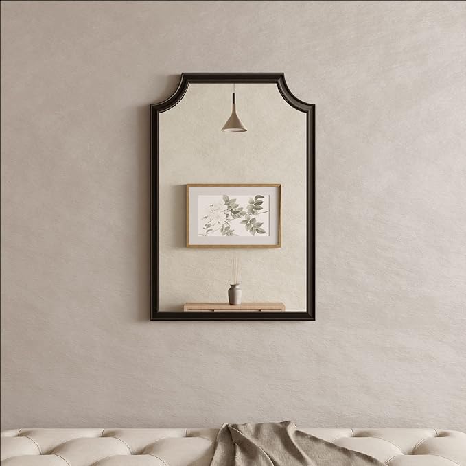 WallBeyond 24" x 36" Scalloped Corners Arch Rectangle Wall Mirror with Wood Frame for Entryway, Living Room or Bedroom Home Decor - [24" x 36" Black]