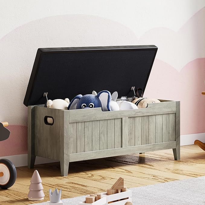 GAOMON Storage Bench with Padded Seat, 39.4” Wooden Chest Storage Box with 2 Safety Hinges, Entryway Benches with Flip-Top, Large Trunk for Living Room, Bedroom, Easy Assembly