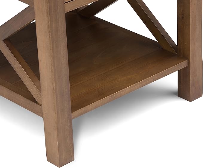 SIMPLIHOME Kitchener SOLID WOOD 21 inch Wide Square Contemporary End Side Table in Medium Saddle Brown for the Living Room and Bedroom