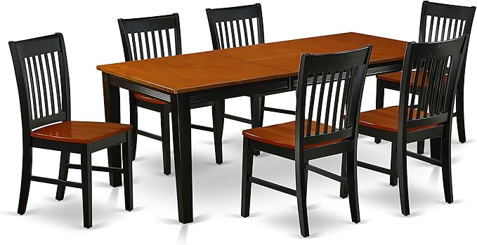 East West Furniture QUNO7-BCH-W 7 Piece Dining Room Table Set Consist of a Rectangle Kitchen Table with Butterfly Leaf and 6 Dining Chairs, 40x78 Inch, Black & Cherry