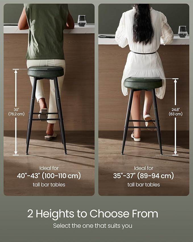 VASAGLE EKHO Collection - Bar Stools Set of 2, Bar Height Bar Stools, Kitchen Counter Stools, Mid-Century Modern Backless Counter Stools, 30-Inch Tall, Kitchen Island Home Bar, Forest Green