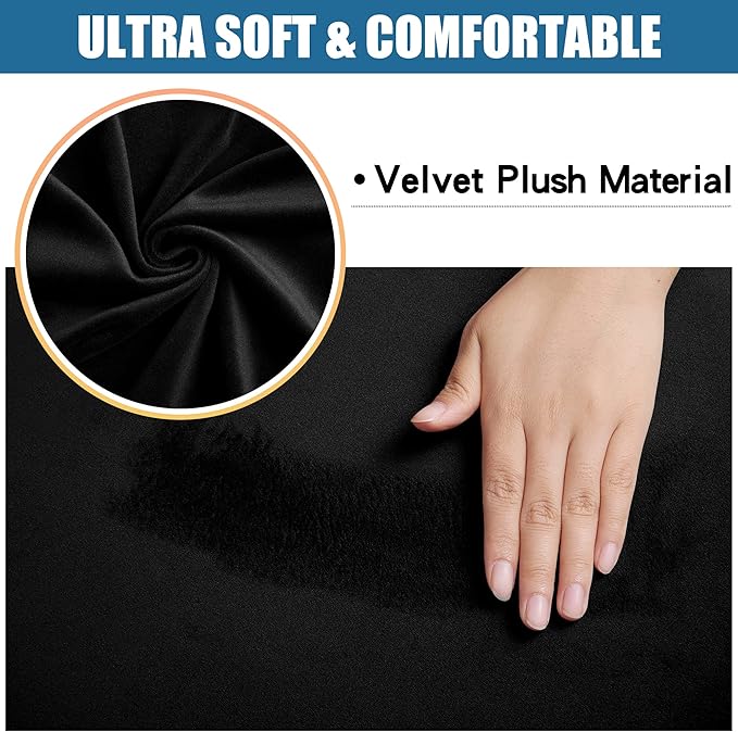 Smiry Velvet Seat Covers for Dining Room Chair Set of 2, Stretch Fit Removable Washable Chair Seat Cushion Protector Slipcovers with Ties, Black