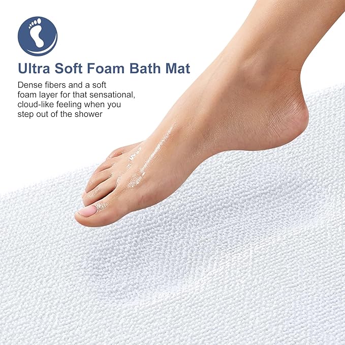 OLANLY Thick Memory Foam Bath Mat Rug 70x24, Extra Soft Absorbent Bathroom Rug, Quick Dry Bath Mats, Non-Slip, Machine Washable Carpet for Bathroom, Tub and Shower, Home Decor Accessories, White