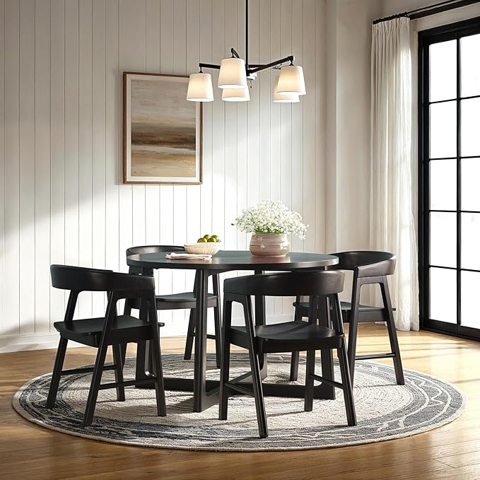 Walker Edison Ezra Modern Solid Wood Rounded Back Dining Chair - Black (Set of 2)
