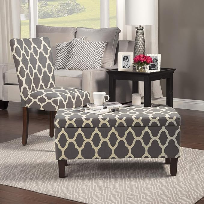 HomePop Parsons Classic Upholstered Accent Dining Chair, Set of 2, Grey and Cream Geometric