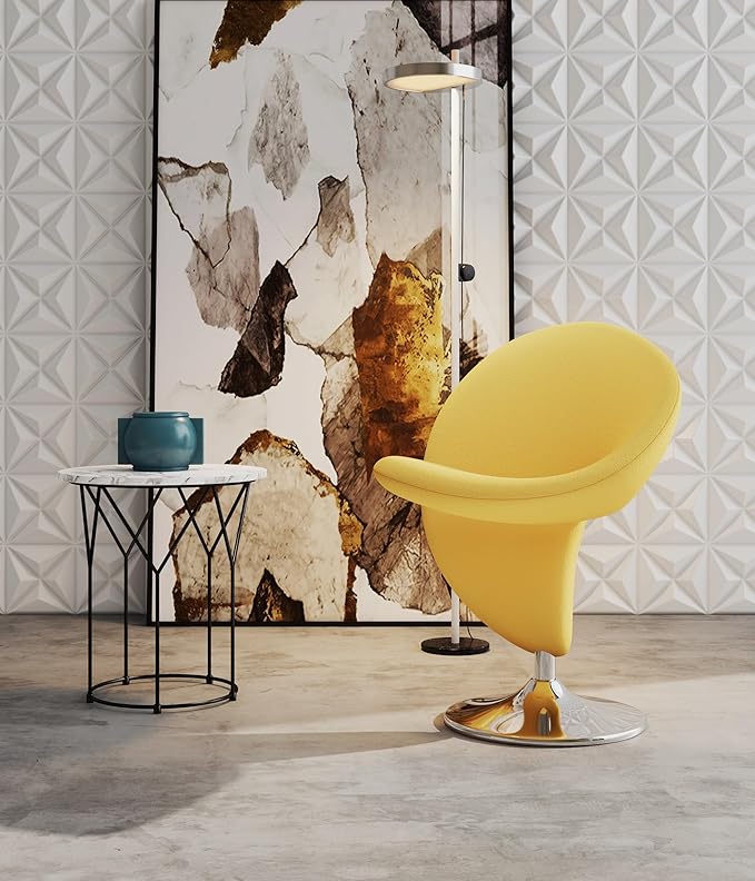 Manhattan Comfort Curl Swivel Accent Chair Set of 2 with 360° Turn, Fully Assembled, Upholstered in Wool Blend, Modern Ergonomic Design with Polished Chrome Base, Living Room & Office, Yellow