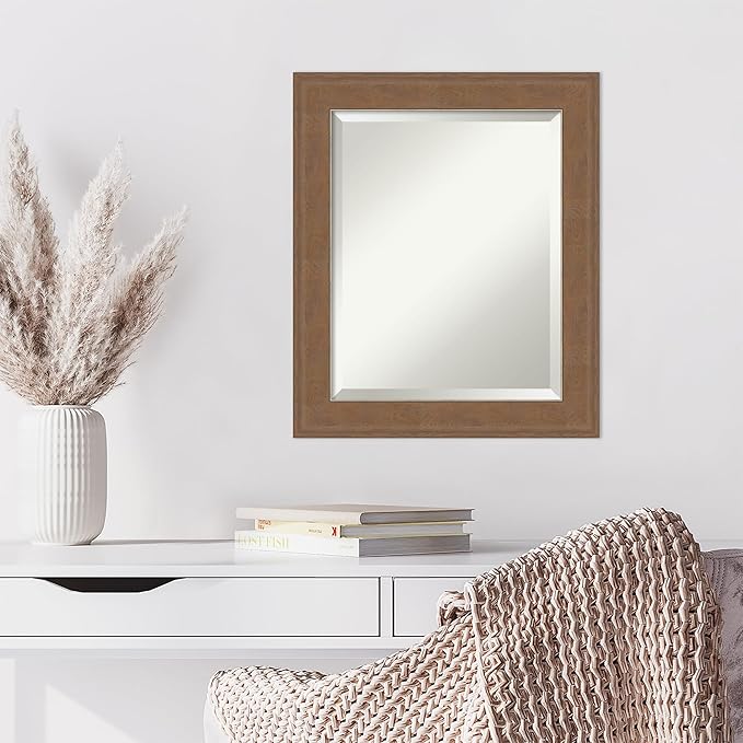 Amanti Art Brown Wall Mirror 25x21 Alta Medium Brown Rectangle Bathroom Mirror for Wall Decor Living Room, Small Rustic Farmhouse Frame, Hangs Horizonally and Vertically, Bathroom Decor, Beveled Edge